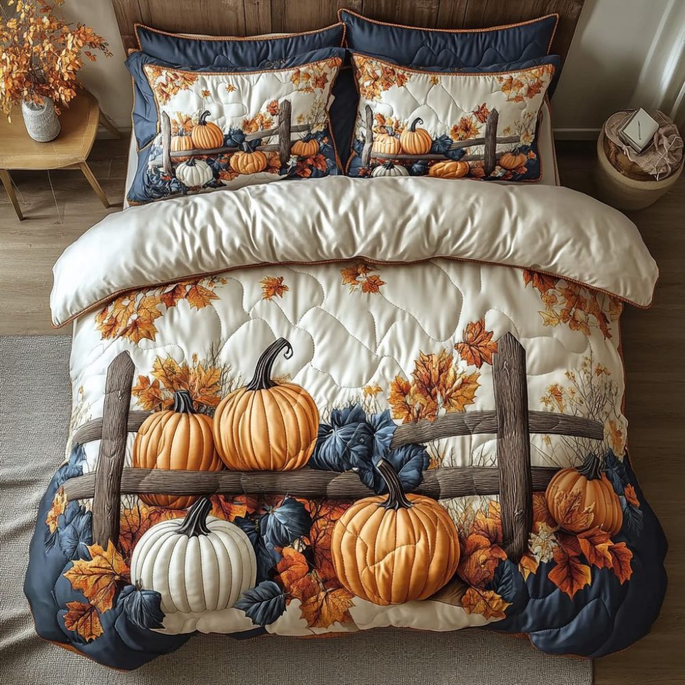 Pumpkin Glow 3-Piece Quilted Bedding Set