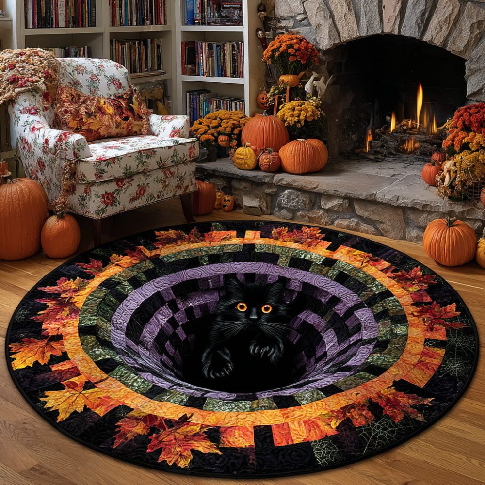Black Cat Quilted Round Mat - Image 4