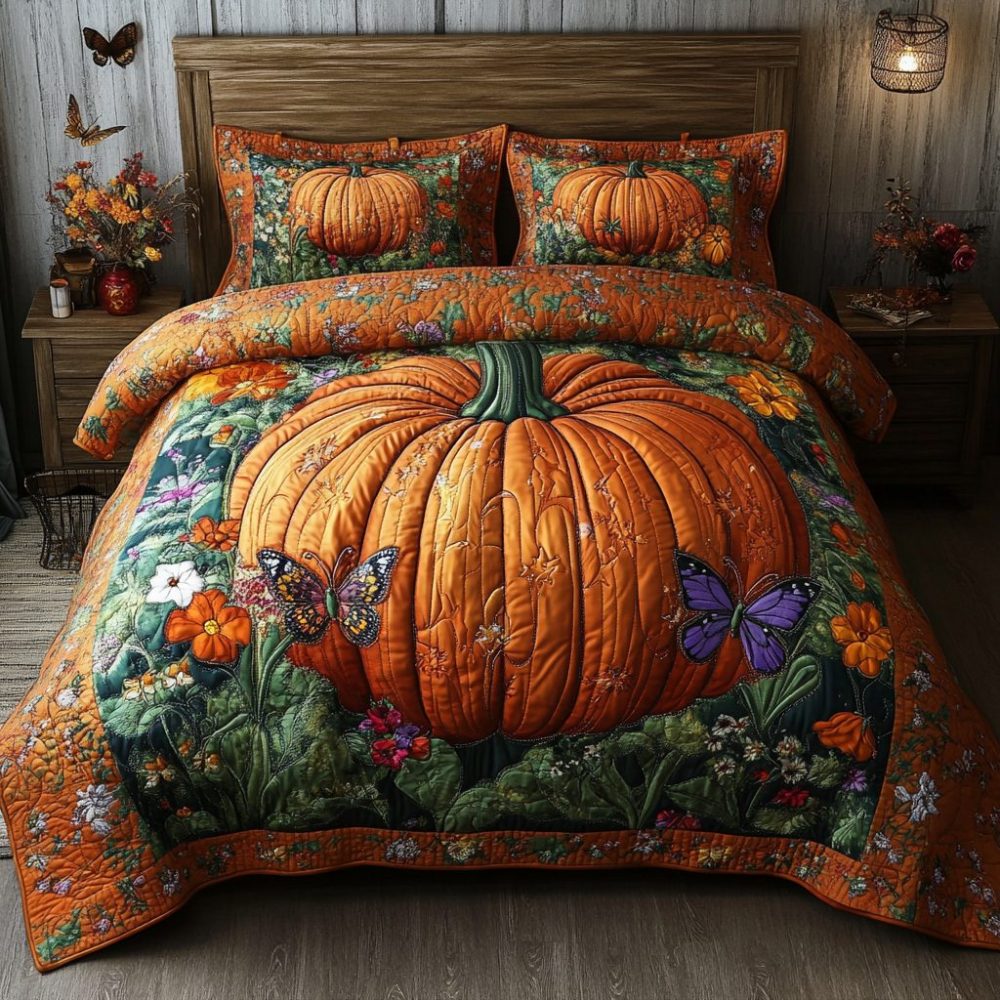 Pumpkin Meadow 3-Piece Quilted Bedding Set