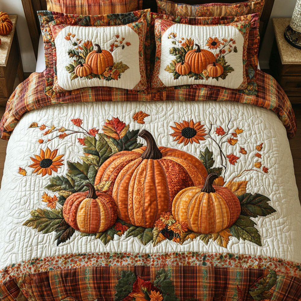 Pumpkin Paradise 3-Piece Quilted Bedding Set