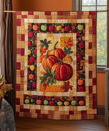 Pumpkin Patchwork Fall Quilted Blanket
