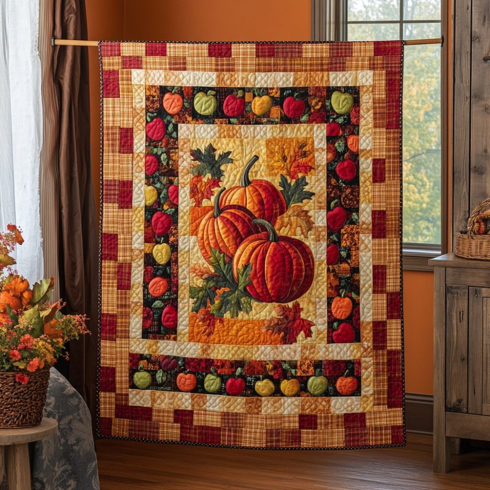 Pumpkin Patchwork Fall Quilted Blanket