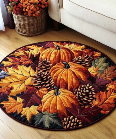 Pumpkin Patchwork Quilted Round Mat