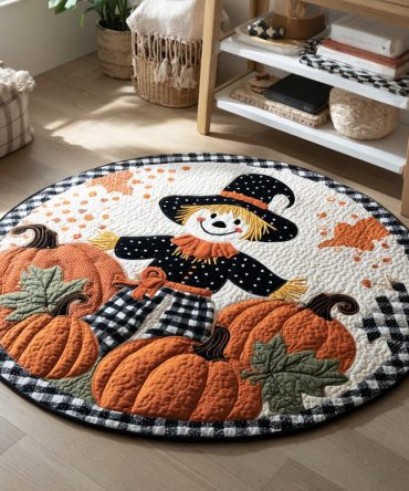 Pumpkin Scarecrow Quilted Round Mat