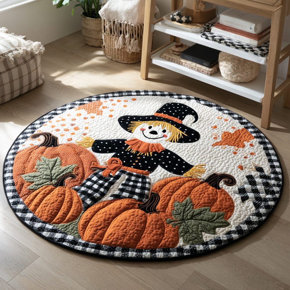 Pumpkin Scarecrow Quilted Round Mat
