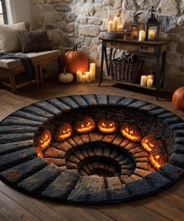 Pumpkin Spiral Dungeon Quilted Round Mat
