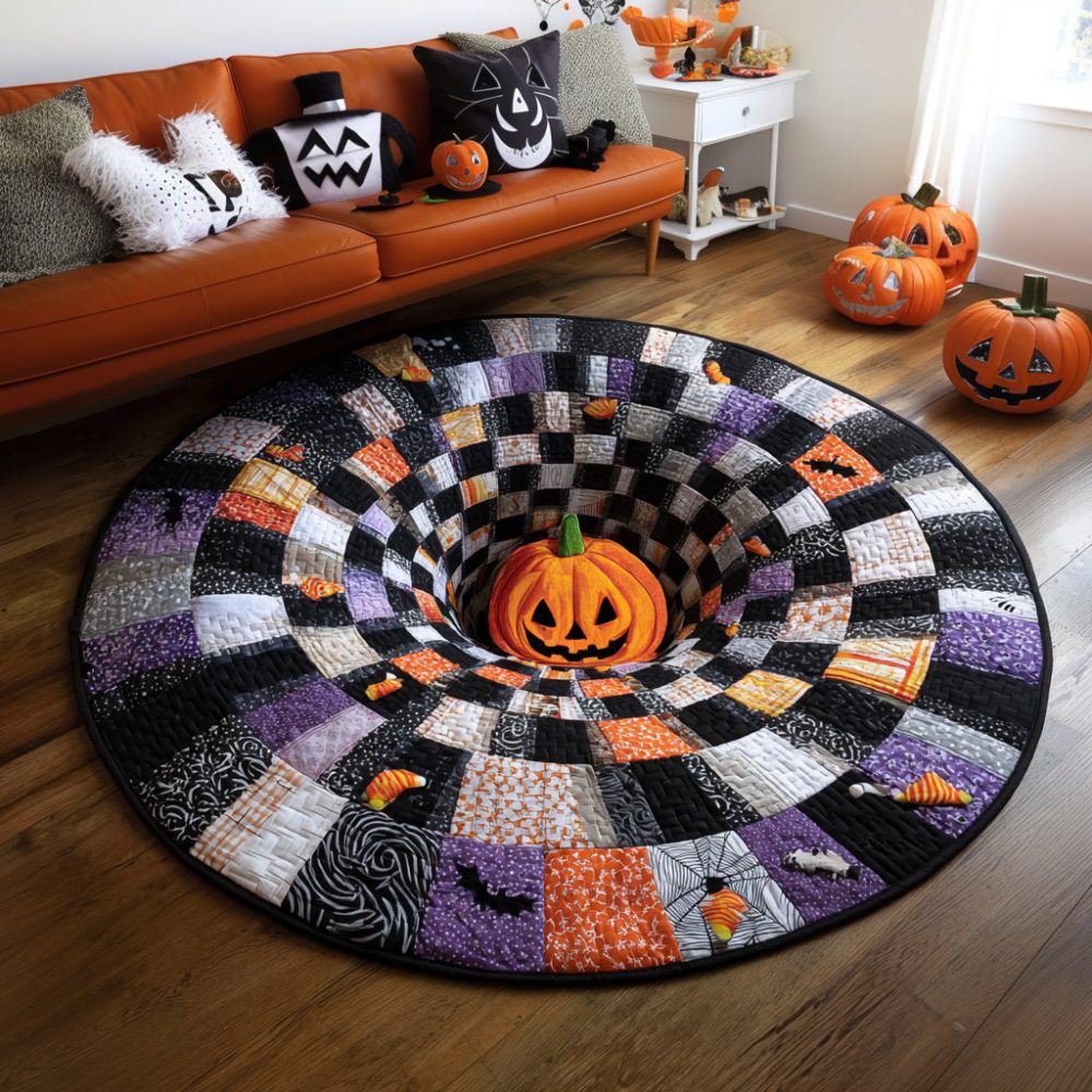 Pumpkin Spiral Quilted Round Mat
