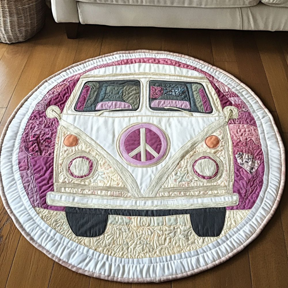 Purple Boho Ride Quilted Round Mat