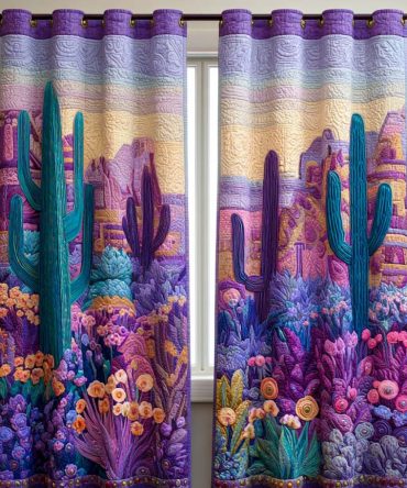 Purple Desert Bloom Quilted Curtains