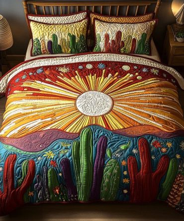 Cactus Sunset 3-Piece Quilted Bedding Set