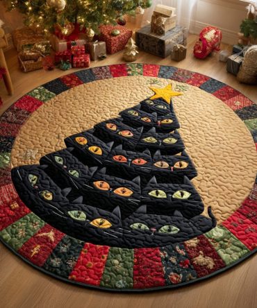 Purrfect Christmas Tree Quilted Round Mat