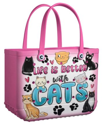 Chic Pink Cat Lover Tote Bag - 'Life Is Better With Cats' Design, Durable & Stylish For Everyday Use