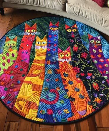 Purrfectly Quirky Quilted Round Mat