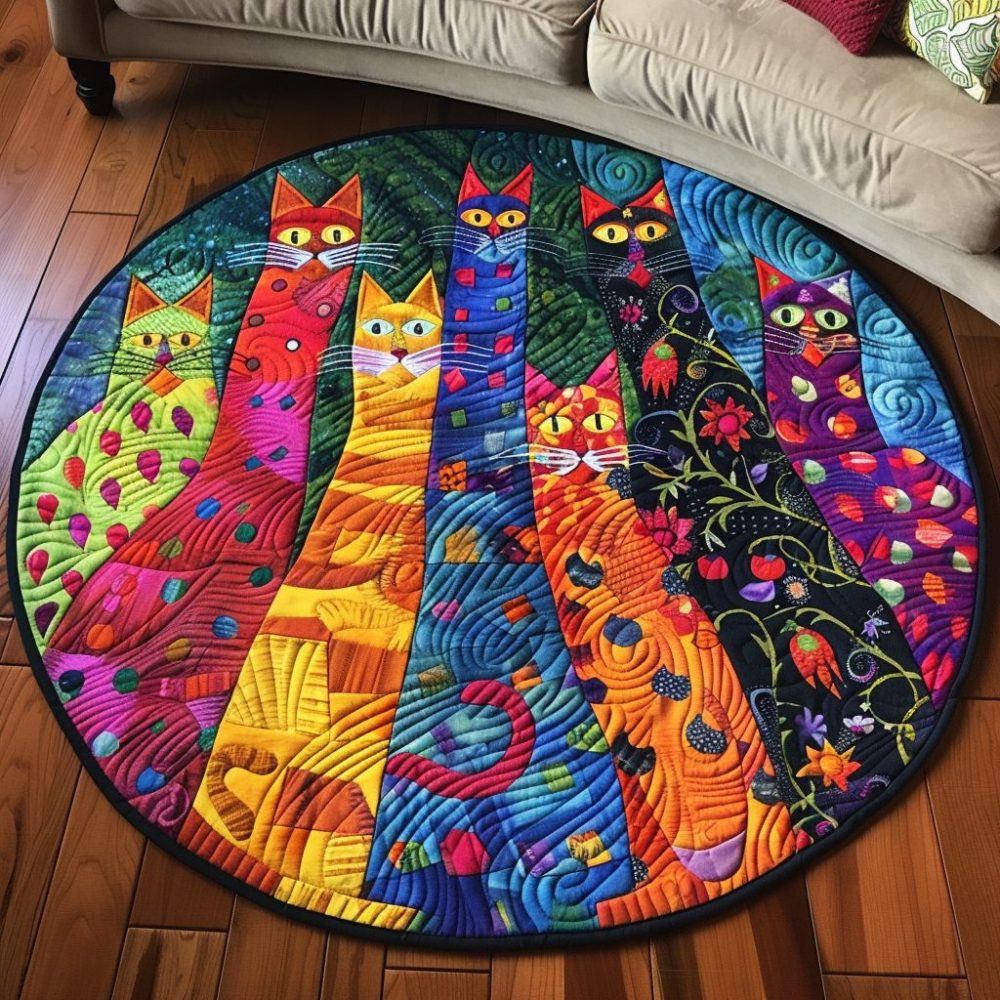 Purrfectly Quirky Quilted Round Mat