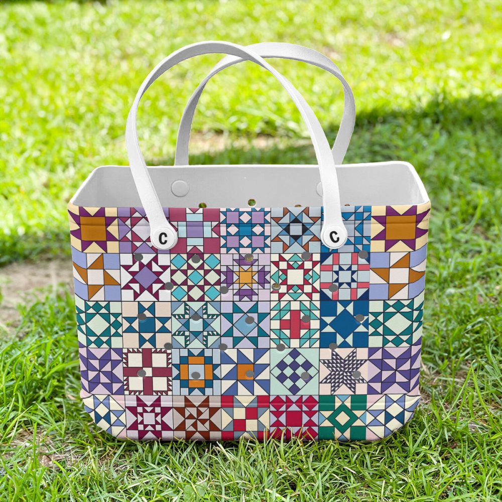 Colorful Geometric Pattern Tote Bag With White Handles - Stylish & Spacious For Everyday Use - Image 2