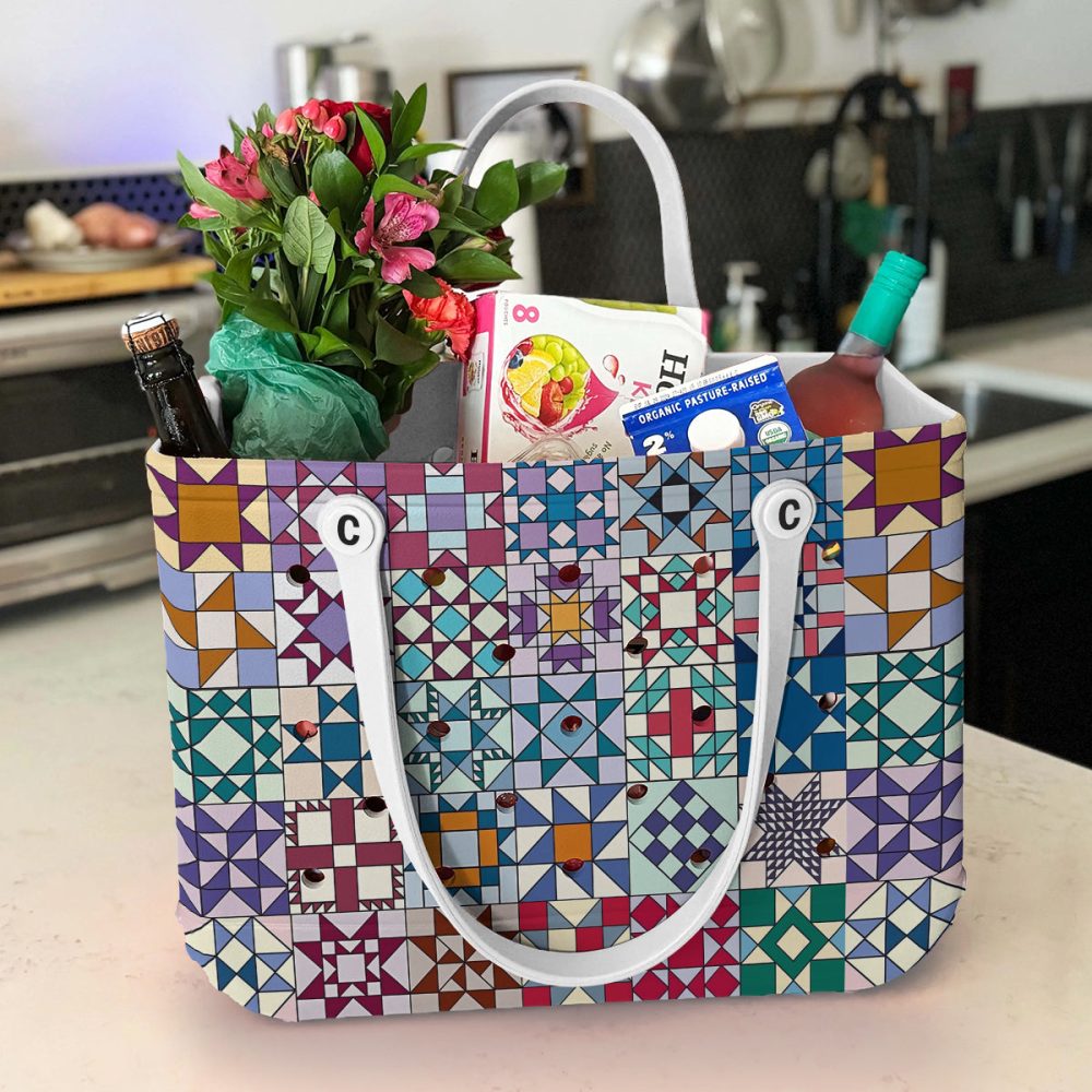Colorful Geometric Pattern Tote Bag With White Handles - Stylish & Spacious For Everyday Use - Image 4