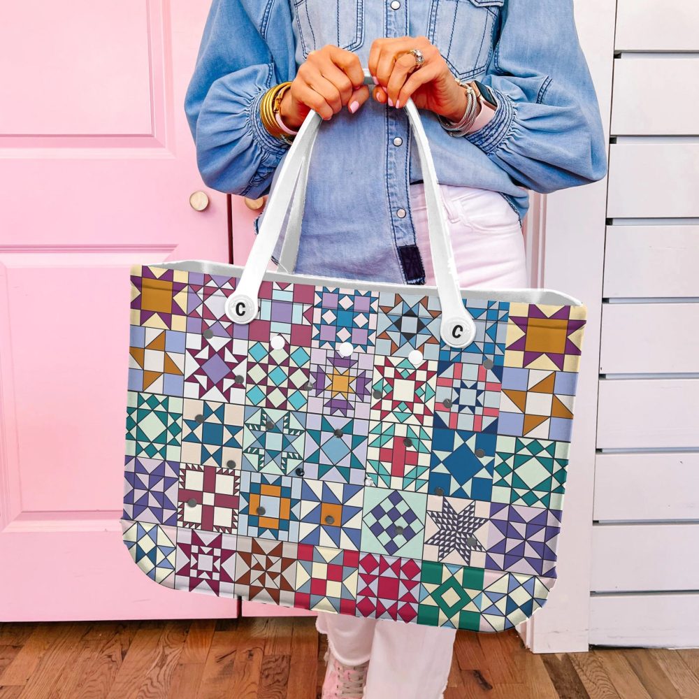 Colorful Geometric Pattern Tote Bag With White Handles - Stylish & Spacious For Everyday Use - Image 5
