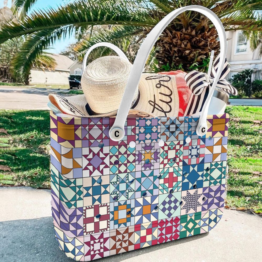 Colorful Geometric Pattern Tote Bag With White Handles - Stylish & Spacious For Everyday Use - Image 3