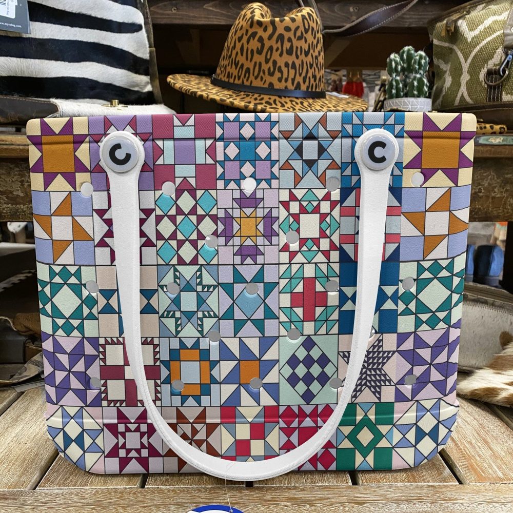 Colorful Geometric Pattern Tote Bag With White Handles - Stylish & Spacious For Everyday Use - Image 6
