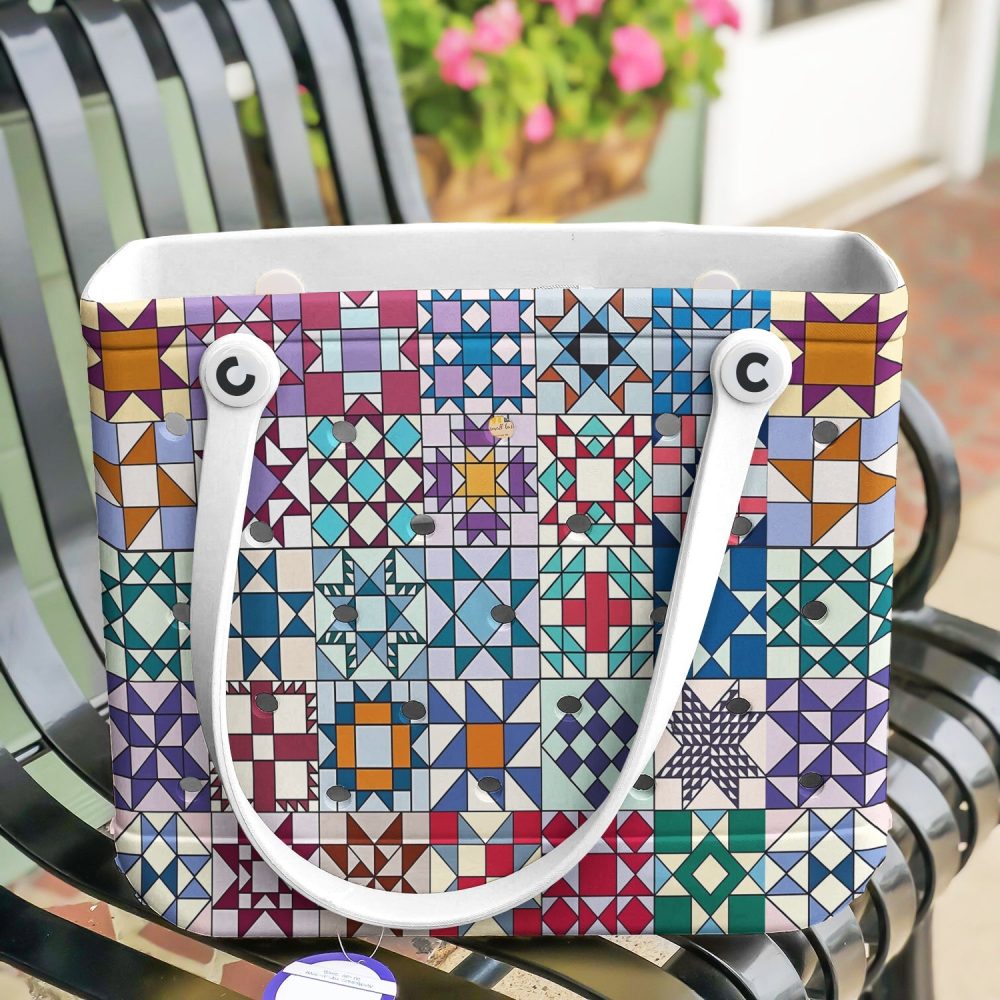 Colorful Geometric Pattern Tote Bag With White Handles - Stylish & Spacious For Everyday Use - Image 8