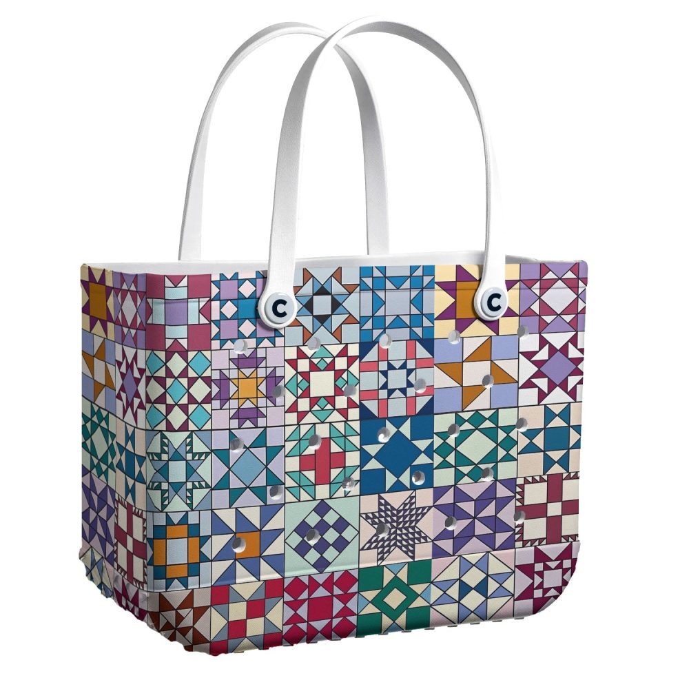 Colorful Geometric Pattern Tote Bag With White Handles - Stylish & Spacious For Everyday Use