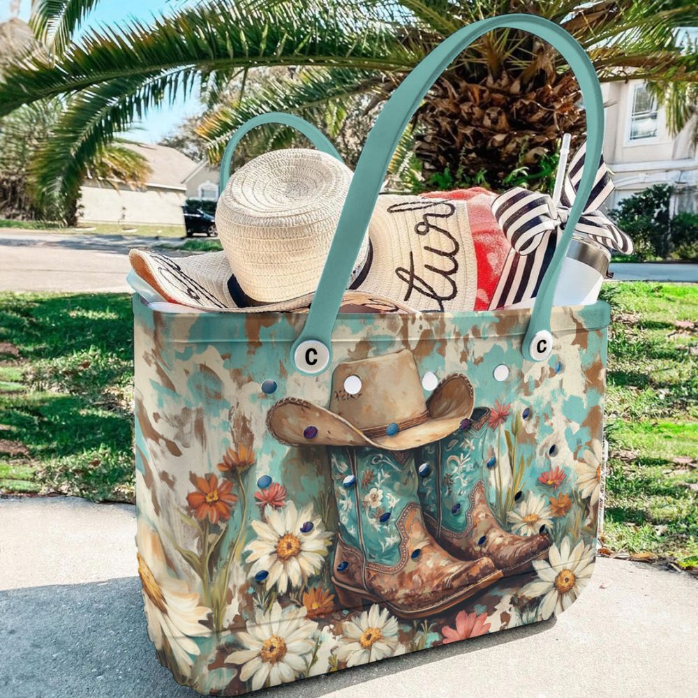 Vintage Western Tote Bag With Floral Cowboy Boots & Hat Design - Perfect For Country Style Lovers - Image 5