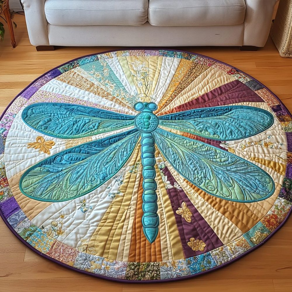 Radiant Flight Dragonfly Quilted Round Mat