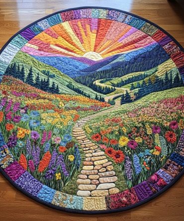Radiant Hillside Path Quilted Round Mat