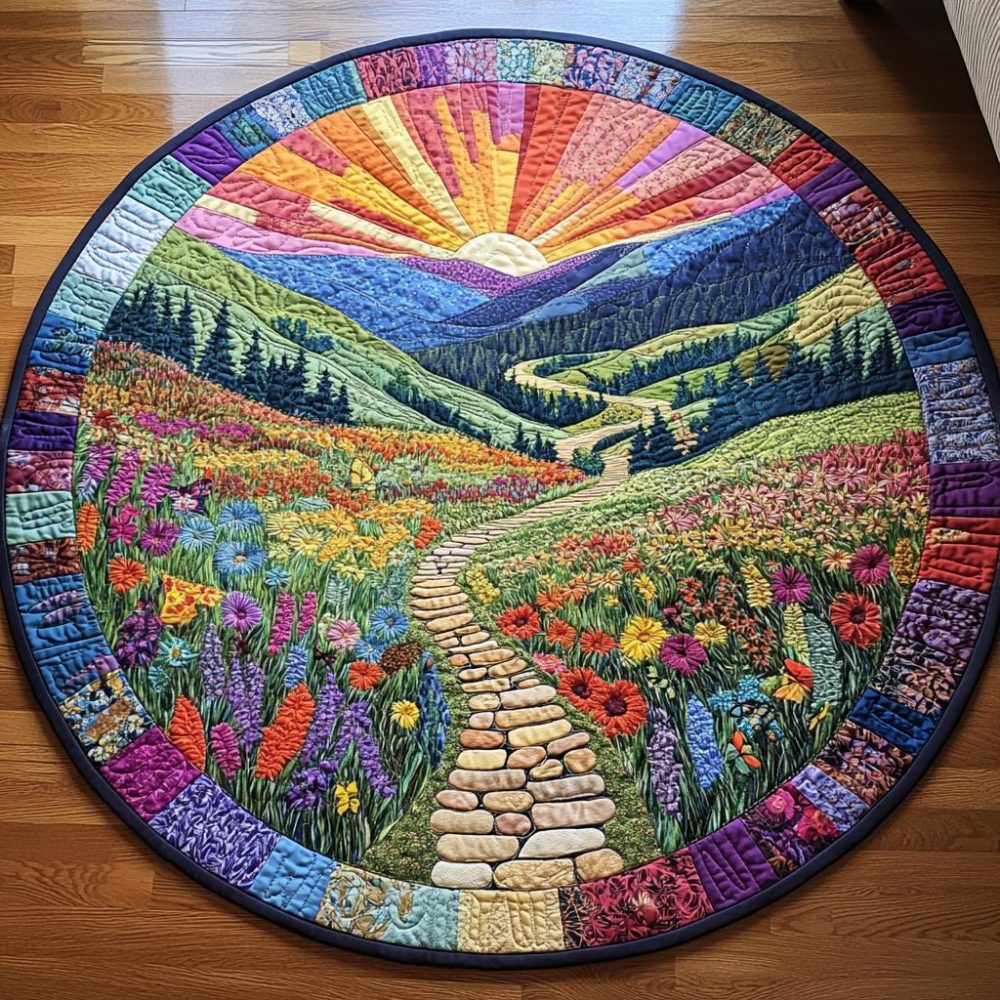 Radiant Hillside Path Quilted Round Mat