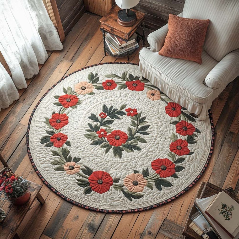Radiant Poppy Pathway Quilted Round Mat