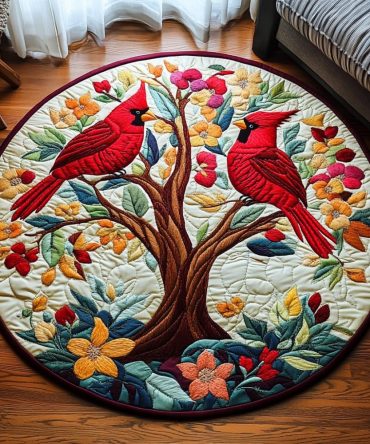 Radiant Redbird Quilted Round Mat