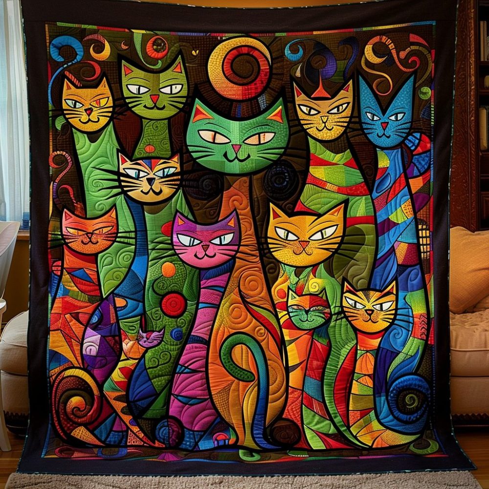 Rainbow Cats Quilted Blanket