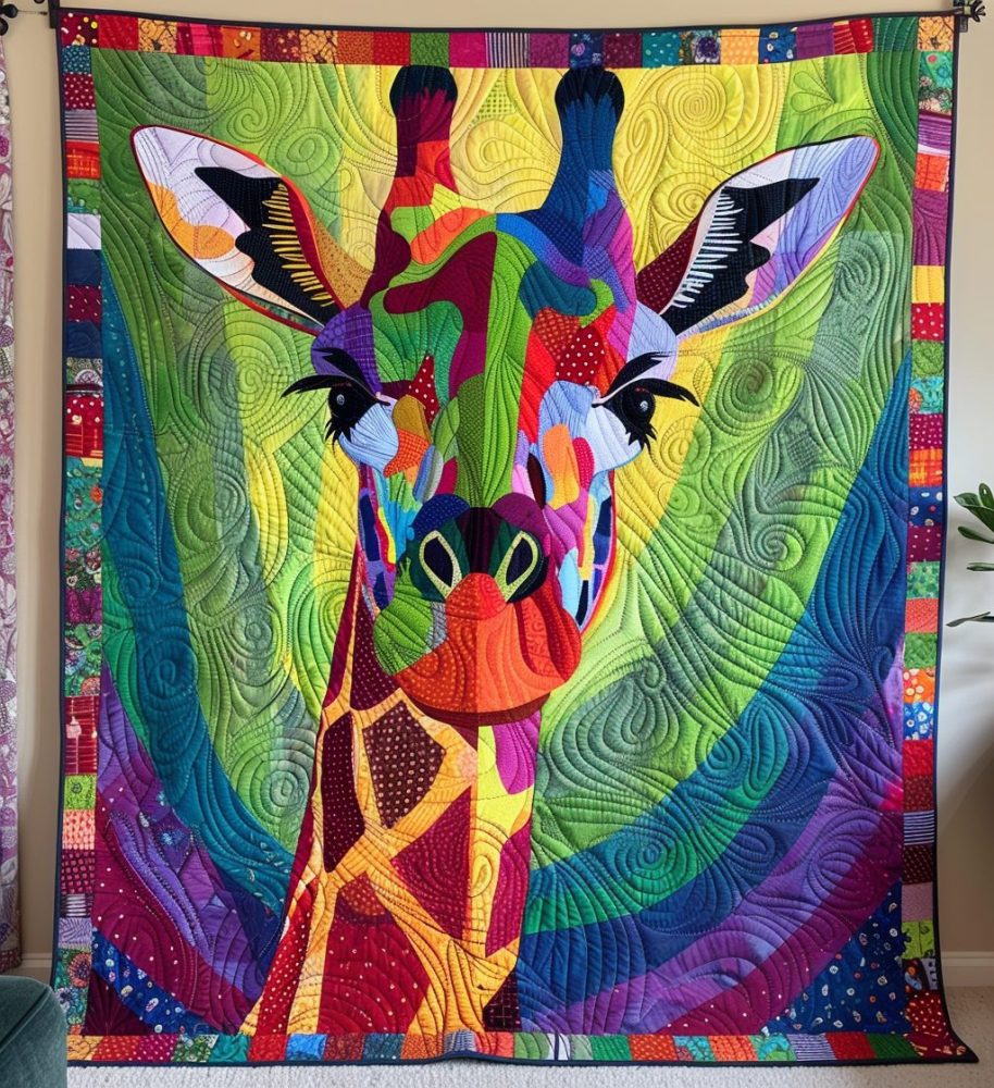 Rainbow Giraffe Quilted Blanket