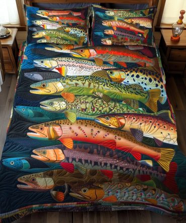 Rainbow Trout Fantasy 3-Piece Quilted Bedding Set