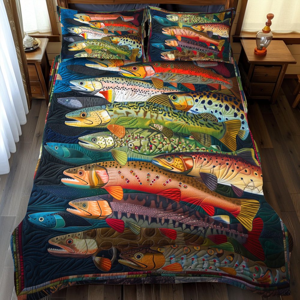 Rainbow Trout Fantasy 3-Piece Quilted Bedding Set