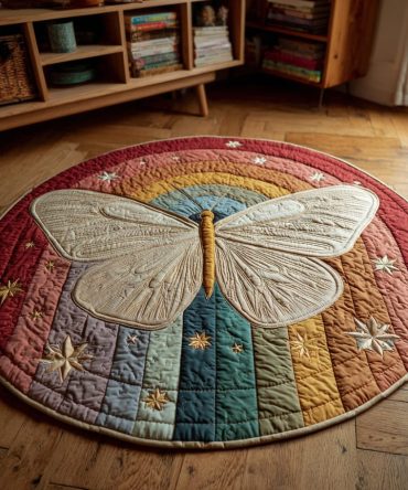 Rainbow Butterfly Starscape Quilted Round Mat