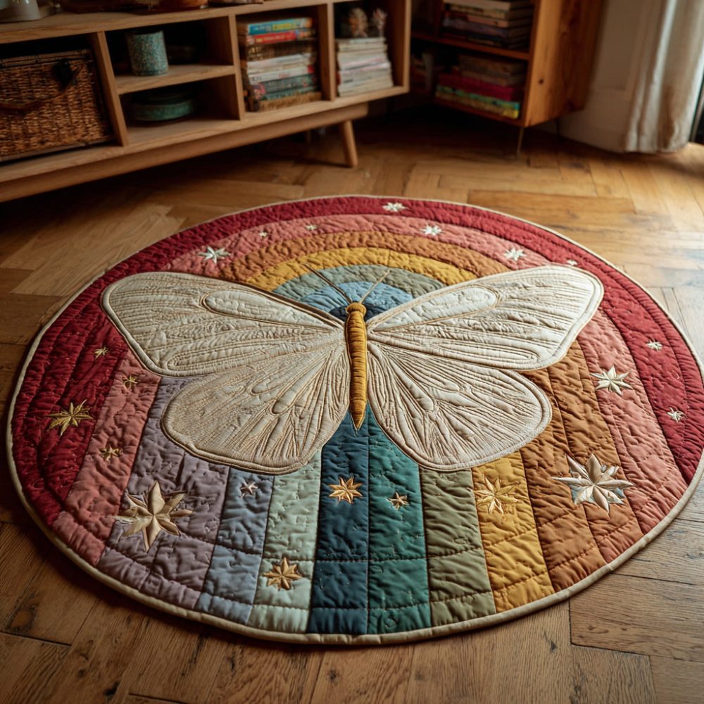 Rainbow Butterfly Starscape Quilted Round Mat