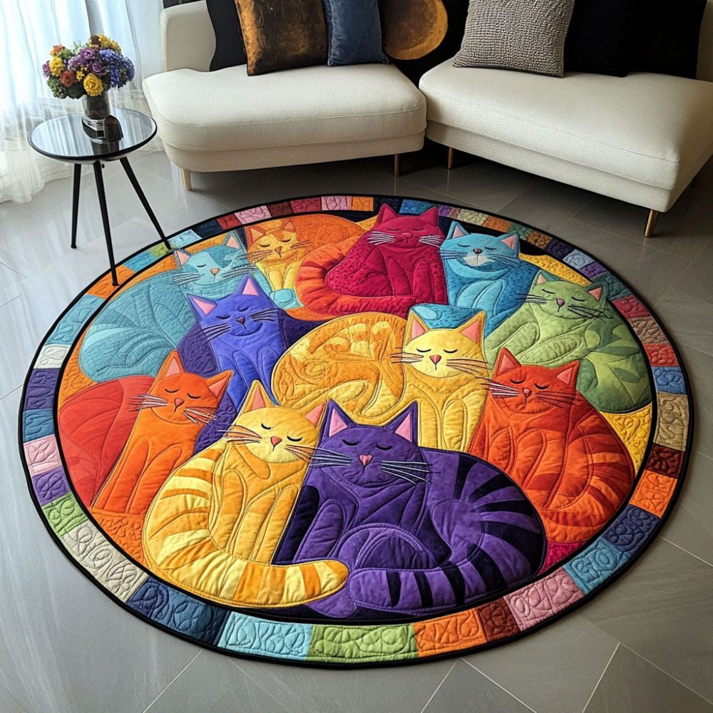 Rainbow Cat Carousel Quilted Round Mat