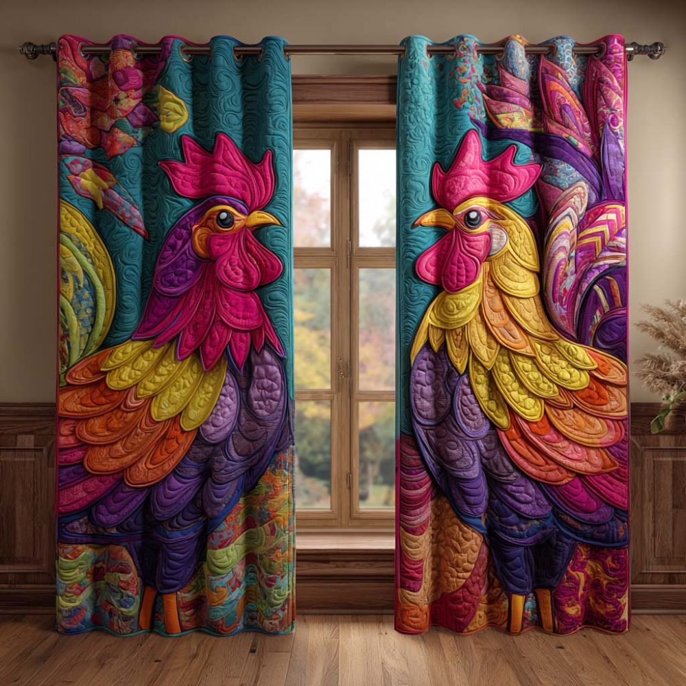 Rainbow Feather Rooster Quilted Curtains