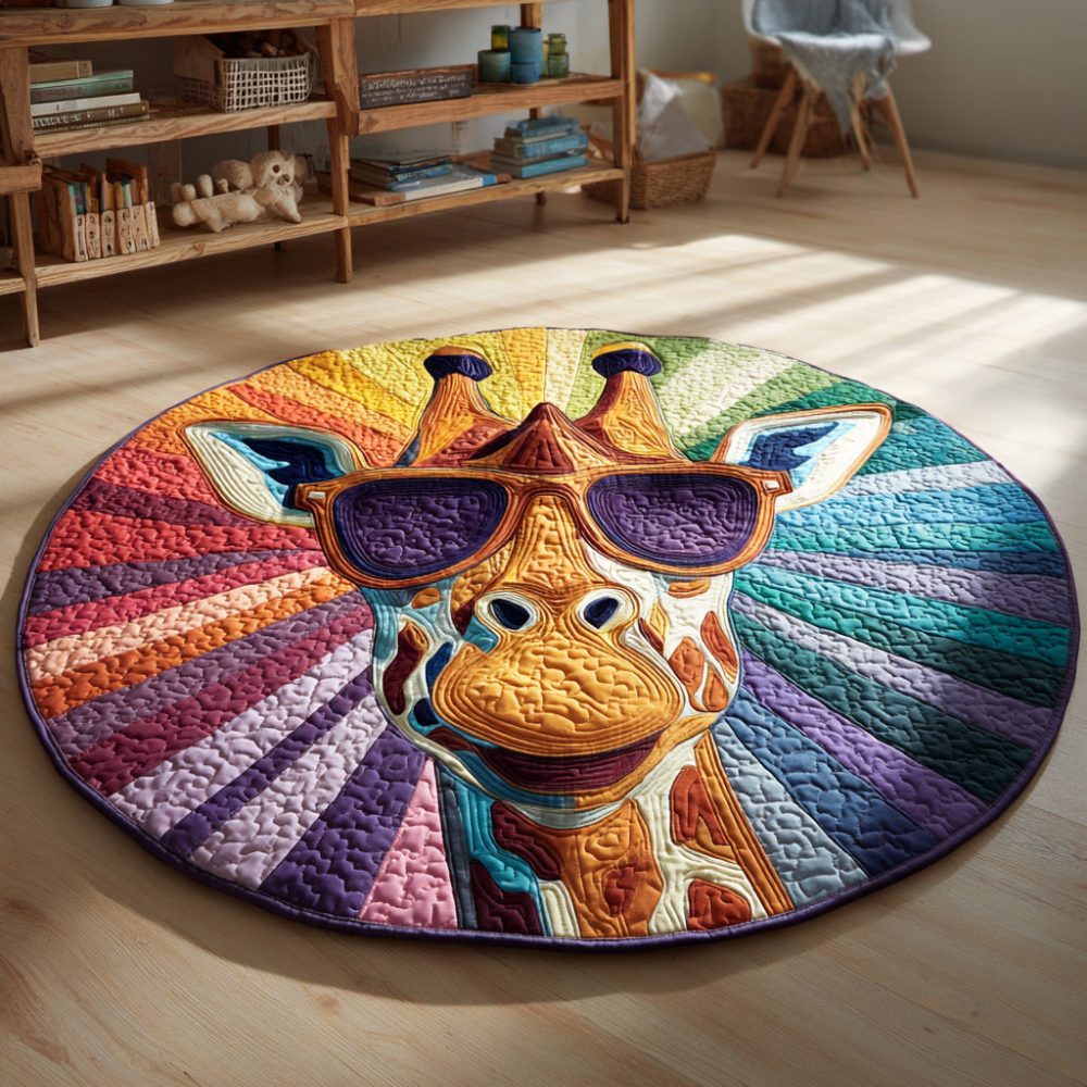 Rainbow Giraffe Quilted Round Mat