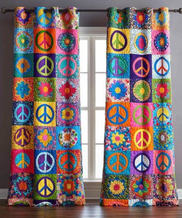 Rainbow Love Wave Quilted Curtains