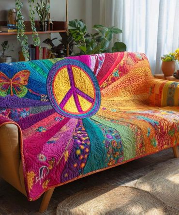 Rainbow Peace Garden Quilted Sofa Cover