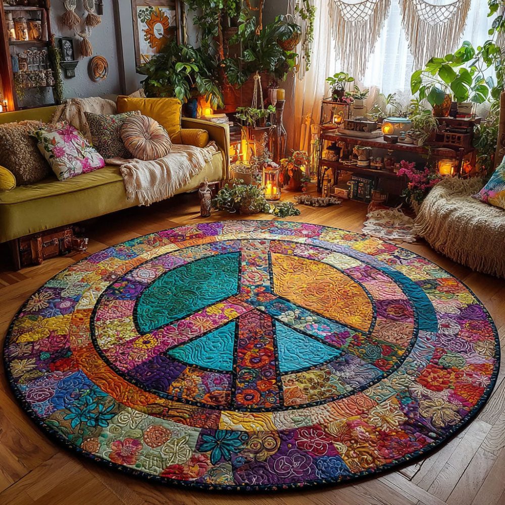 Rainbow Peace Quilted Round Mat