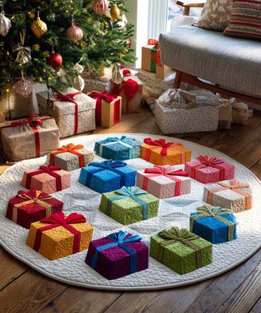 Rainbow Presents Quilted Round Mat