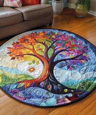 Rainbow Tree Of Life Quilted Round Mat