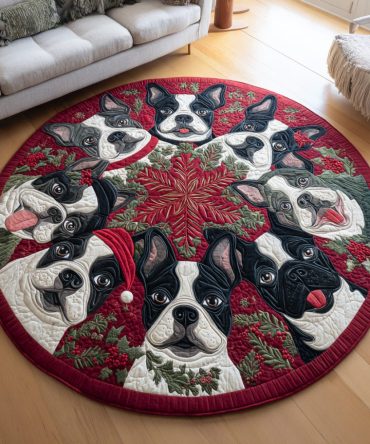 Rally Boston Terrier Quilted Round Mat
