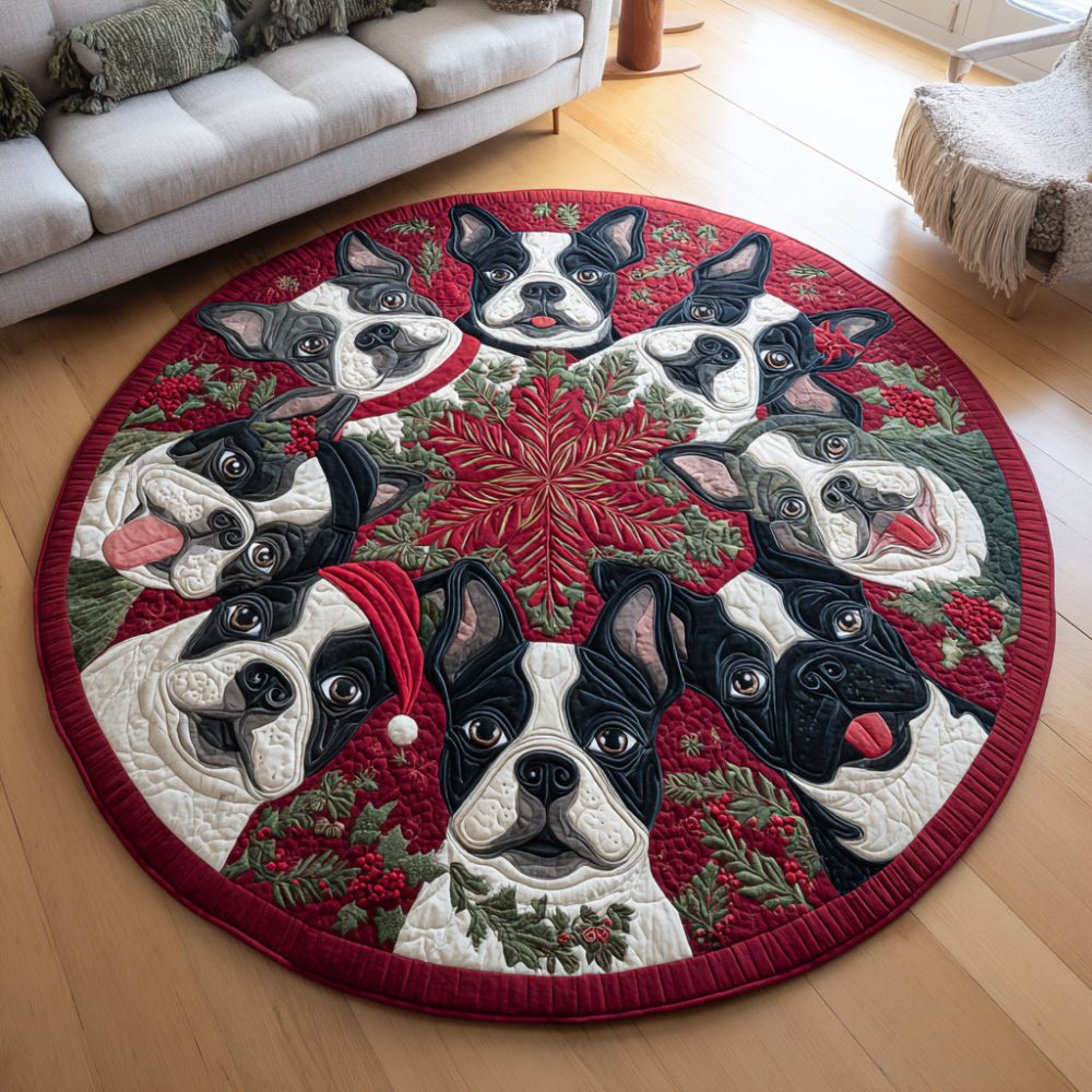 Rally Boston Terrier Quilted Round Mat
