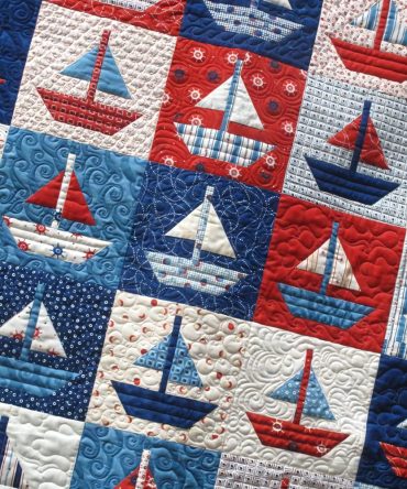 Red White Blue Boats Quilted Blanket