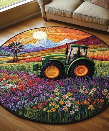 Red Barn Tractor Quilted Round Mat