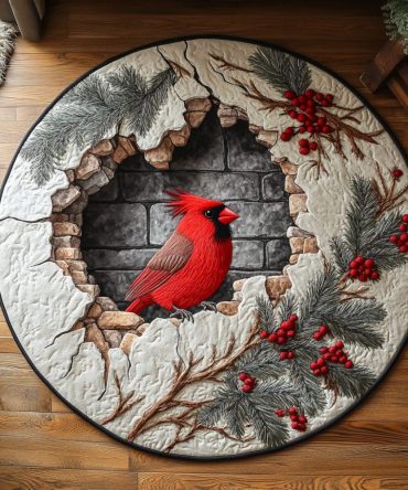 Red Cardinal Quilted Round Mat